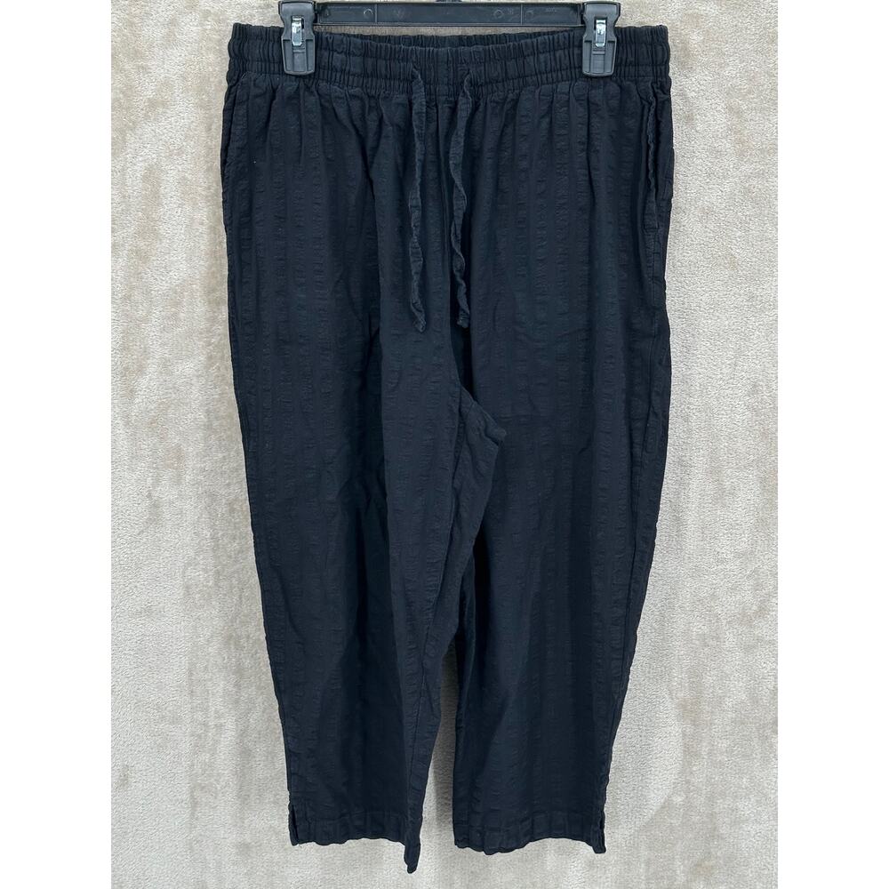 Woman Within Pants Women 14W Cropped Pull On Textured Lounge Relaxed 100% Cotton